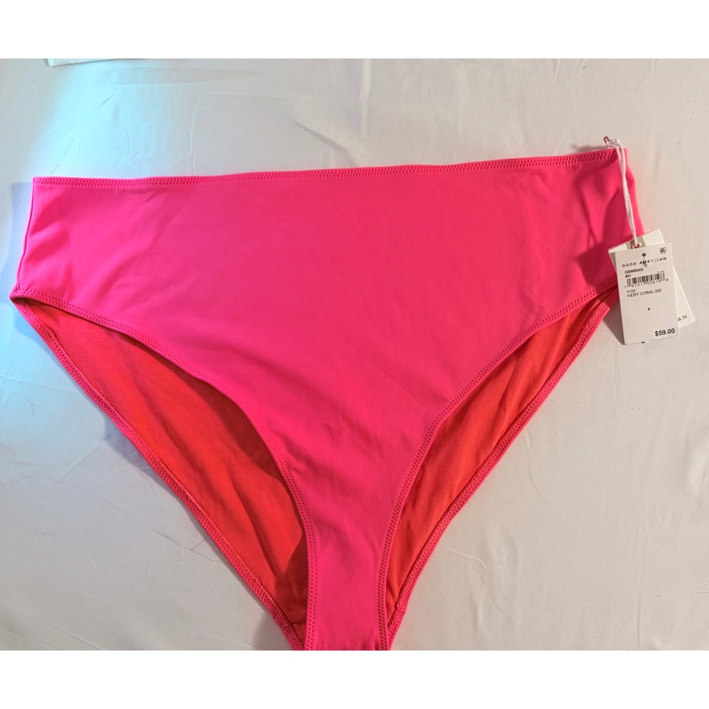 Good American Bikini Bottoms Fiery Coral High Cut Size 8 Cut 5XL NWT